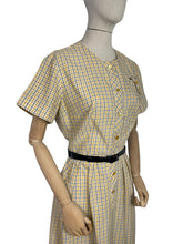 Load image into Gallery viewer, Original Late 1950's or Early 1960's Smartsette Lightweight Cotton Day Dress in Yellow, Black and White Check - Bust 42