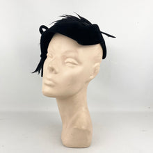 Load image into Gallery viewer, Original 1950’s Black Felt Hat with Huge Feather Trim - Very Stylish Piece *