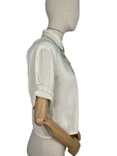 Load image into Gallery viewer, Original 1930's Hand Embroidered Muslin Blouse - Stunning Green Leaf Embroidery - Bust 34 36