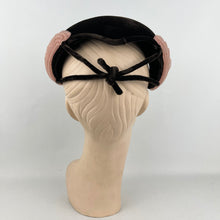 Load image into Gallery viewer, Original 1950's Chocolate Brown Velvet Hat with Baby Pink Nylon Trim *
