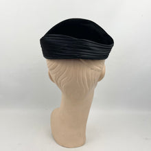Load image into Gallery viewer, Original 1950's Black Cotton Velvet Hat with Paste Button Trim - Classic Piece