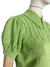 Load image into Gallery viewer, Reproduction 1940's Puff Sleeved Jumper with Neat Half Collar in Chartreuse Alpaca Silk - Bust 34 36