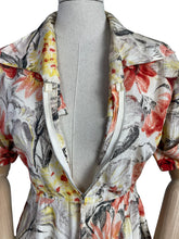 Load image into Gallery viewer, Original Late 1940's or Early 1950's CC41 Belted Zip Fronted Bold Floral Dress in Taffeta - Bust 36 38