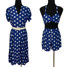Load image into Gallery viewer, Original 1940's Blue and White Polka Dot Belted Dress and Matching Shorts and Top Playsuit - Bust 34 *