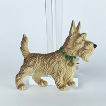 Load image into Gallery viewer, Original 1930's or 1940's Early Plastic Scottie Dog Brooch with Cute Green Collar and Gold Tag