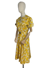 Load image into Gallery viewer, Reproduction 1940's Belted Day Dress in Yellow, Brown and White Floral Print - Bust 38 40