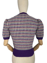 Load image into Gallery viewer, Reproduction 1940's Waffle Stripe Jumper in Purple, Pink and Grey Knitted from a Wartime Pattern - Bust 36 38 40