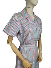 Load image into Gallery viewer, Original Late 1940's White Stripe Summer Dress in Purple, Pink, Turquoise and Black - Bust 40 42