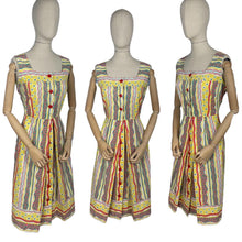 Load image into Gallery viewer, Original 1950's Striped Cotton Summer Dress in Stripes of Green, White and Red - Bust 34 35 *