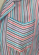 Load image into Gallery viewer, Original Late 1940's White Stripe Summer Dress in Purple, Pink, Turquoise and Black - Bust 40 42