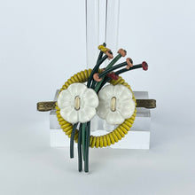 Load image into Gallery viewer, Original 1940's Yellow, Green, Pink, Red and White Wartime Make Do and Mend Brooch with Flower Cluster Centre