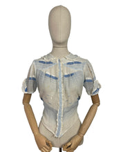 Load image into Gallery viewer, Original 1920's Fine Muslin Embroidered Blouse with Seagulls and Lily Pads in Blue - Bust 34 35