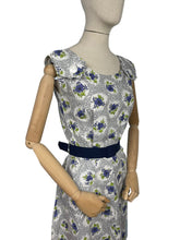 Load image into Gallery viewer, Original 1940's Grey, White, Blue and Green Cotton Summer Dress with Floral Print - B36