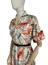 Load image into Gallery viewer, Original Late 1940's or Early 1950's CC41 Belted Zip Fronted Bold Floral Dress in Taffeta - Bust 36 38