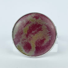 Load image into Gallery viewer, Art Nouveau Ruskin Pottery Brooch in Pink, Grey and Mustard - Set in Hallmarked Silver Mount *