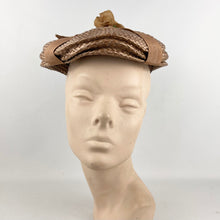 Load image into Gallery viewer, Original 1950's Light Brown Lacquered Raffia Hat with Bow Trim by Jacoll *