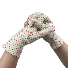 Load image into Gallery viewer, Original 1950’s Empire Made White and Red Polka Dot Ladies Gloves - Size 7.5