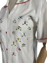Load image into Gallery viewer, Vintage White Cotton Embroidered Blouse with Red Buttons - Bust 34 35