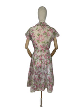 Load image into Gallery viewer, Original 1950’s Nylon Floral Dress with Pink Roses Print - Bust 36 38