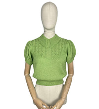 Load image into Gallery viewer, Reproduction 1940's Puff Sleeved Jumper with Neat Half Collar in Chartreuse Alpaca Silk - Bust 34 36