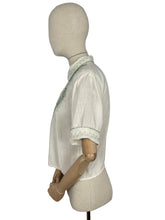 Load image into Gallery viewer, Original 1930's Hand Embroidered Muslin Blouse - Stunning Green Leaf Embroidery - Bust 34 36