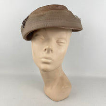 Load image into Gallery viewer, Original 1950’s Light Brown Straw Hat with Net and Bead Trim - Great Summer Hat *