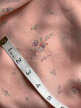 Load image into Gallery viewer, 1940's Semi Sheer Crepe Dressmaking Fabric for Nightwear or Underwear - Peachy Pink Base with Floral Sprays in Pink, Purple, Green and Blue - 35" x 68" - No.4