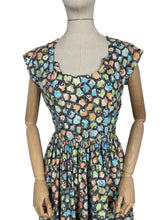 Load image into Gallery viewer, Original 1950's Classic Cotton Day Dress in Green, Blue, Orange and Grey Abstract Print - Bust 36 *