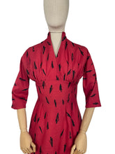 Load image into Gallery viewer, Original 1950's Red and Black Novelty Print Arrow Head Wiggle Dress by Linzi Line in Liberty of London Silk - Bust 34