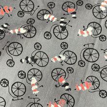 Load image into Gallery viewer, Original 1950's Novelty Print Artificial Silk - Slate Grey with Penny Farthings - 44" x 70"