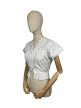 Load image into Gallery viewer, Antique White Cotton Chemise with Sleeves - Broderie Anglaise, Pintucks, Tie Waist and Yoke - Bust 34 36 *