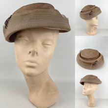 Load image into Gallery viewer, Original 1950’s Light Brown Straw Hat with Net and Bead Trim - Great Summer Hat *