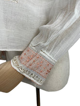 Load image into Gallery viewer, Original 1920's 1930's Hand Embroidered Muslin Blouse - Stunning Apricot Silk Geometric Embroidery - Bust 36 38 *