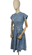 Load image into Gallery viewer, Original 1950's Blue and White Houndstooth Print Belted Peggy Petite by Peggy Page Dress - Bust 34 *