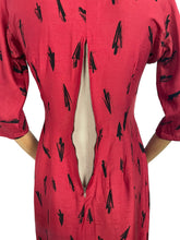 Load image into Gallery viewer, Original 1950's Red and Black Novelty Print Arrow Head Wiggle Dress by Linzi Line in Liberty of London Silk - Bust 34