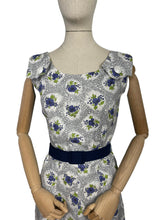 Load image into Gallery viewer, Original 1940's Grey, White, Blue and Green Cotton Summer Dress with Floral Print - B36