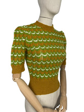 Load image into Gallery viewer, Reproduction 1940's Victory Jumper in Mustard, Green and White Hand Knitted from a WW2 Pattern by Home Notes - Bust 34