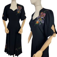 Load image into Gallery viewer, Utterly Incredible True Volup Original 1930's 1940's Satin Backed Crepe Dress with Hand Painted Floral Design - Bust 44 46