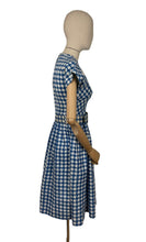 Load image into Gallery viewer, Original 1950's Blue and White Houndstooth Print Belted Peggy Petite by Peggy Page Dress - Bust 34 *
