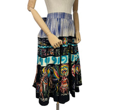 Load image into Gallery viewer, Original 1950's Cotton Cara Hendrix Painted Mexican Skirt in Vibrant Aztec Warriors Print - Waist 31 32 33 *