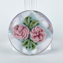 Load image into Gallery viewer, Original 1940's 1950's Reverse Carved Lucite Brooch with Pale Pink Double Roses set on Baby Blue Background *