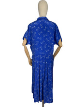 Load image into Gallery viewer, Reproduction Volup 1940's 1950's Novelty Print Pure Silk Dress in Blue with White Polka Dot Bows - Bust 40 42 *
