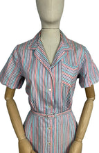 Load image into Gallery viewer, Original Late 1940's White Stripe Summer Dress in Purple, Pink, Turquoise and Black - Bust 40 42