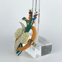 Load image into Gallery viewer, Original 1940's Orange, Green, Cream, Blue, Yellow and Red Wartime Make Do and Mend Brooch with Flower Cluster Centre