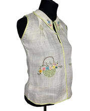 Load image into Gallery viewer, Original 1920's 1930's Handmade White Linen Blouse with Beautiful Floral Basket Applique and Embroidery - Bust 30 32 *