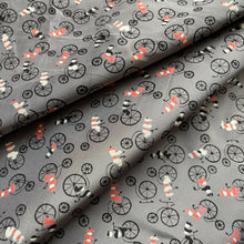 Load image into Gallery viewer, Original 1950's Novelty Print Artificial Silk - Slate Grey with Penny Farthings - 44" x 70"
