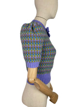 Load image into Gallery viewer, Reproduction 1940's Waffle Stripe Jumper in Brown, Blue, Green and Lavender Knitted from a Wartime Pattern - Bust 36 38 40