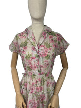 Load image into Gallery viewer, Original 1950’s Nylon Floral Dress with Pink Roses Print - Bust 36 38