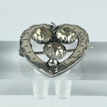 Load image into Gallery viewer, Antique Victorian or Edwardian Hallmarked Silver Sweetheart Heart Brooch with Trio of Paste