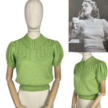 Load image into Gallery viewer, Reproduction 1940's Puff Sleeved Jumper with Neat Half Collar in Chartreuse Alpaca Silk - Bust 34 36